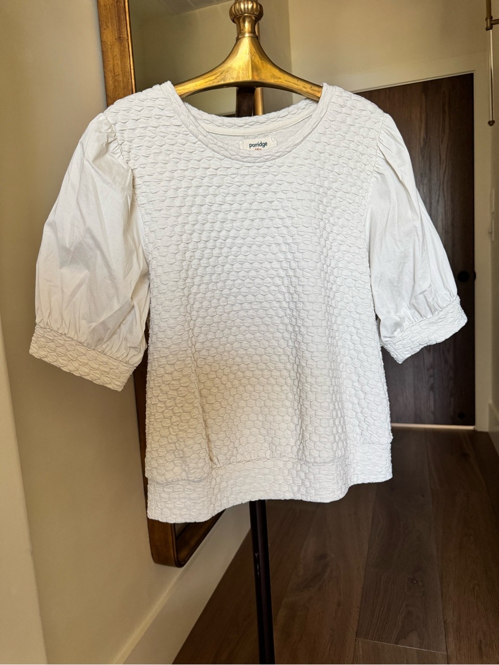 Porridge White Textured Puff-Sleeve Top. Like new!